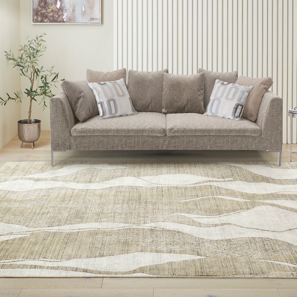 Dune DU147 Wave Wool Rugs by Concept Looms in Ivory Mink